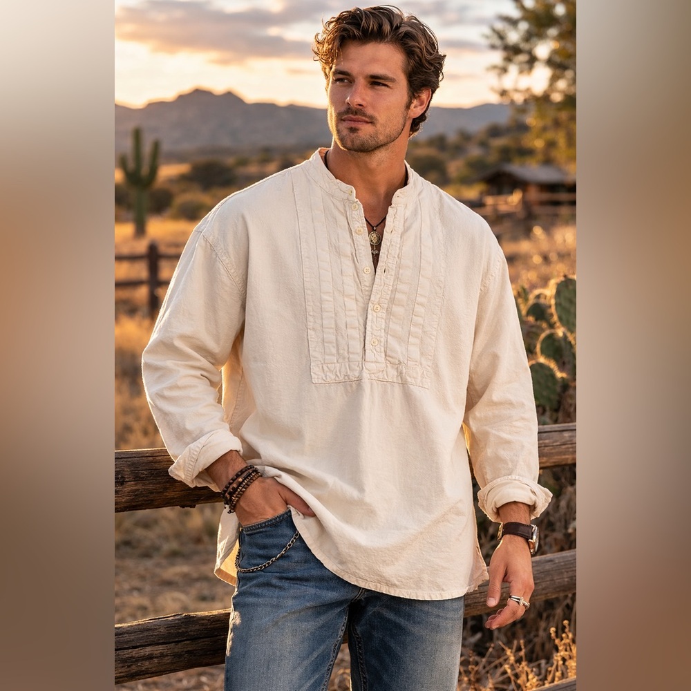 Scully Shirt Mens XL Cream Western Boho Prairie Vintage Style